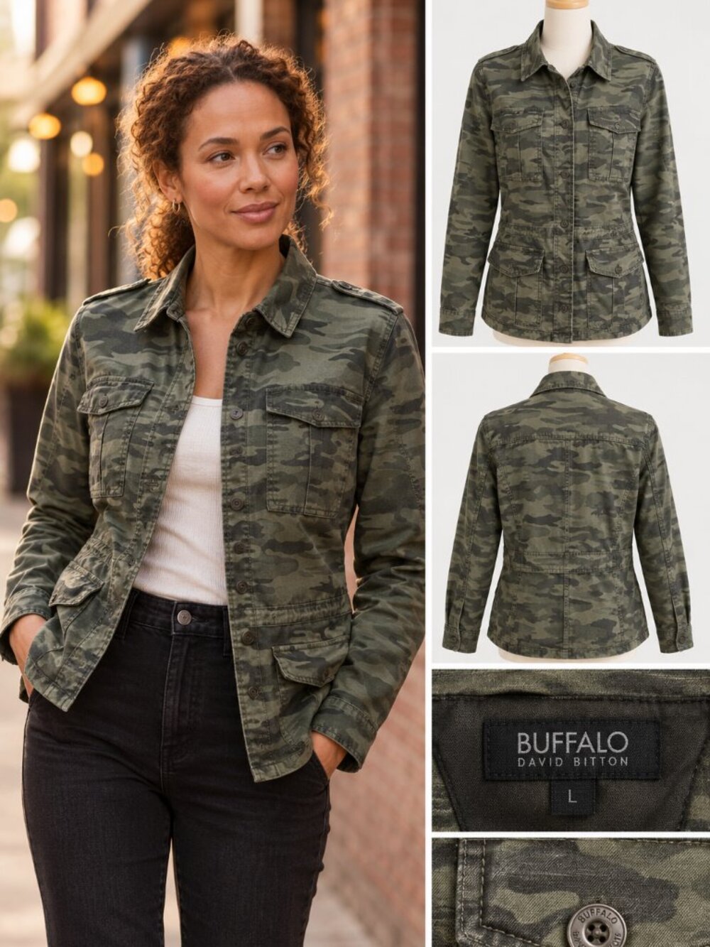 Buffalo David Bitton Camo Military Utility Field Jacket 100% Cotton L